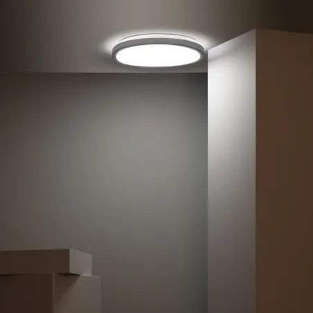 Applique plafonnier 19w led cct-métal rond 40cm-gris-jaune-rose