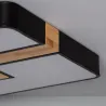 Plafonnier led 35w cct-carré 48cm-3000k-4000k-6000k métal noir et décor bois