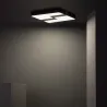 Plafonnier led 35w cct-carré 48cm-3000k-4000k-6000k métal noir et décor bois