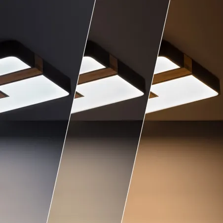 Plafonnier led 35w cct-carré 48cm-3000k-4000k-6000k métal noir et décor bois