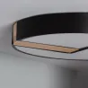 Plafonnier led 27w cct-rond 48cm-3000k-4000k-6000k métal noir et décor bois
