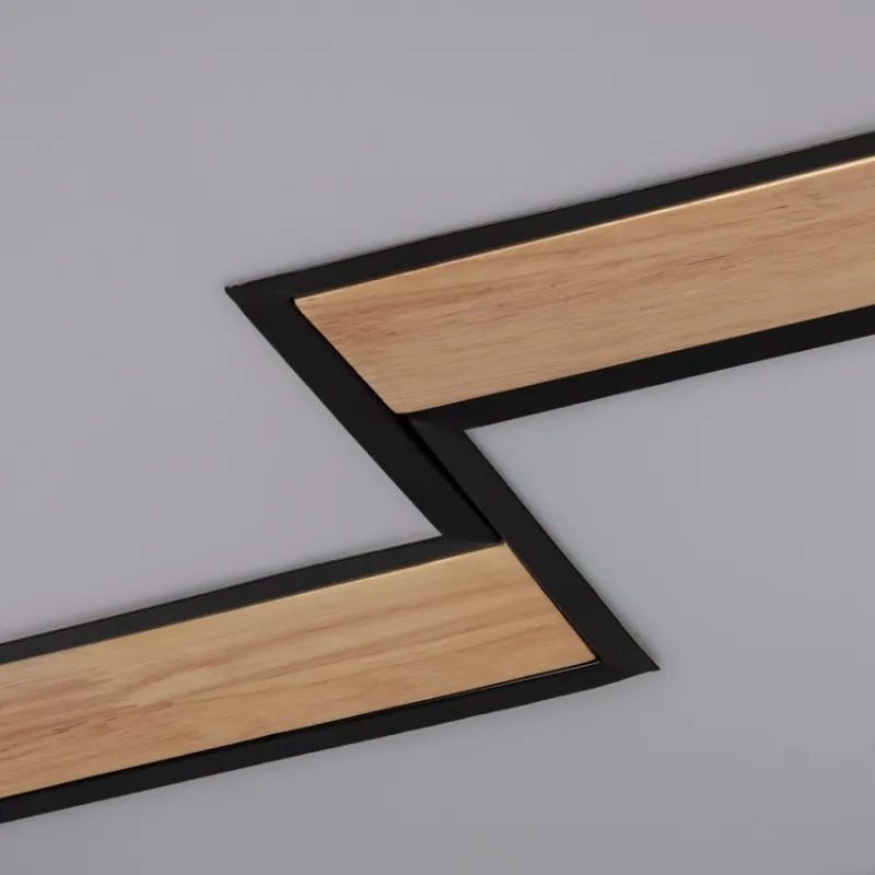 Plafonnier led 27w cct-rond 48cm-3000k-4000k-6000k métal noir et décor bois