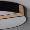 Plafonnier led 27w cct-rond 48cm-3000k-4000k-6000k métal noir et décor bois