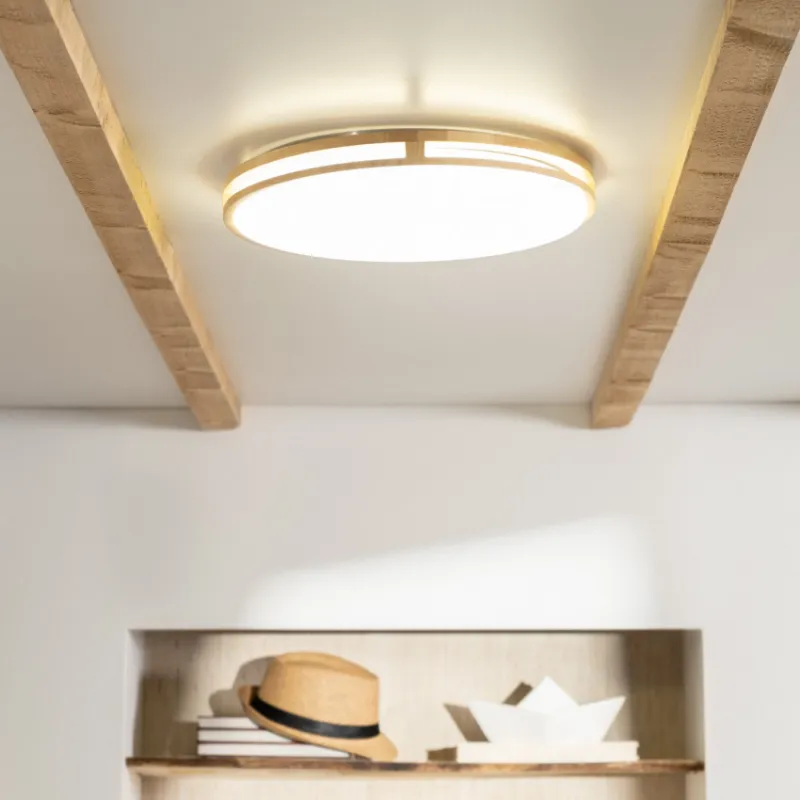 Plafonnier bois rond led 20w cct-40cm-3000k-4000k-6000k