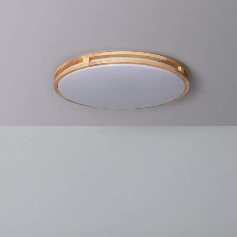 Plafonnier bois rond led 20w cct-40cm-3000k-4000k-6000k