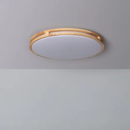 Plafonnier bois rond led 20w cct-40cm-3000k-4000k-6000k