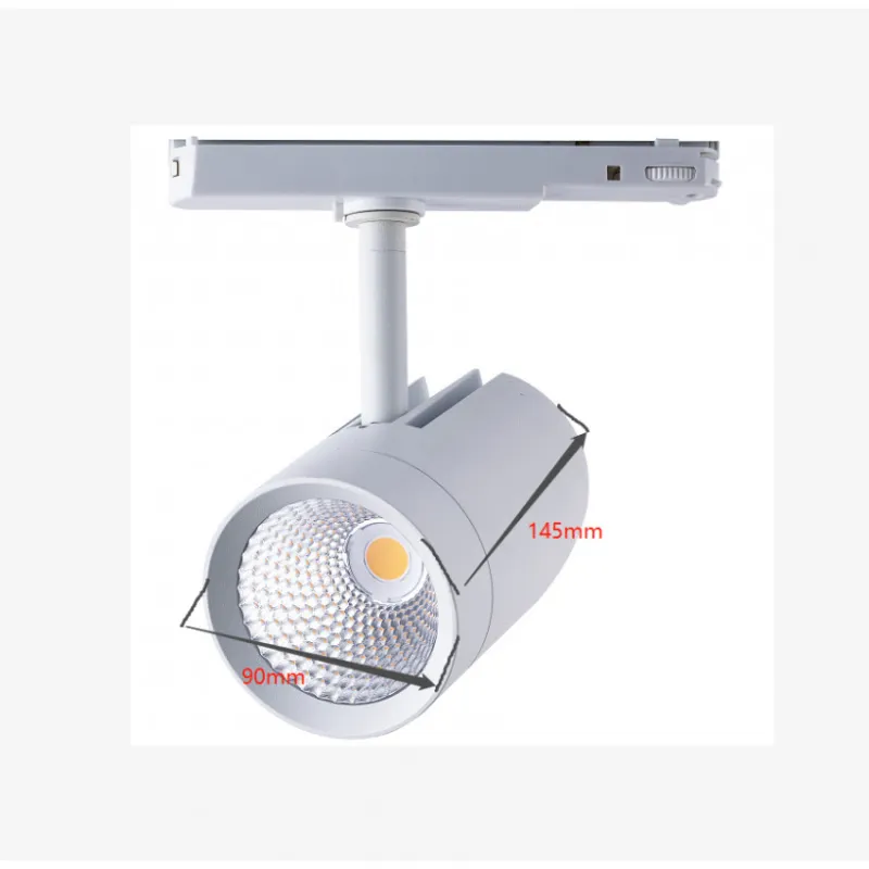 Projecteur led 30w blanc-40°-cri 90-2550lm-3000k-4000k-sur rail 3 allumages aluminium blanc boutiques commerces