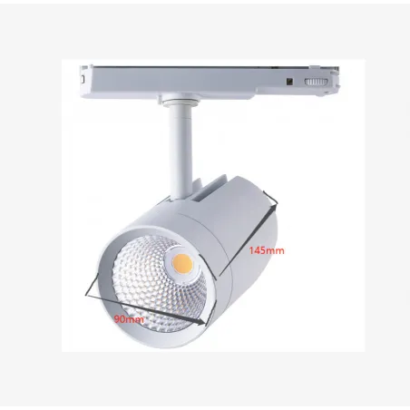 Projecteur led 30w blanc-40°-cri 90-2550lm-3000k-4000k-sur rail 3 allumages aluminium blanc boutiques commerces