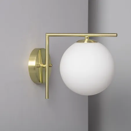 Applique murale boule blanche culot e14 métal doré