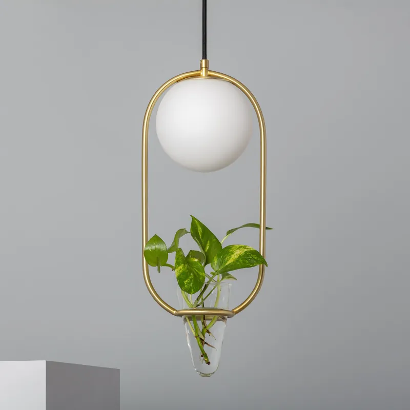 Suspension luminaire suspendu acier doré boule vase culot e27
