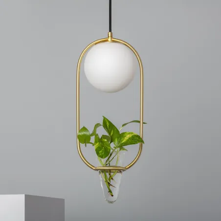 Suspension luminaire suspendu acier doré boule vase culot e27