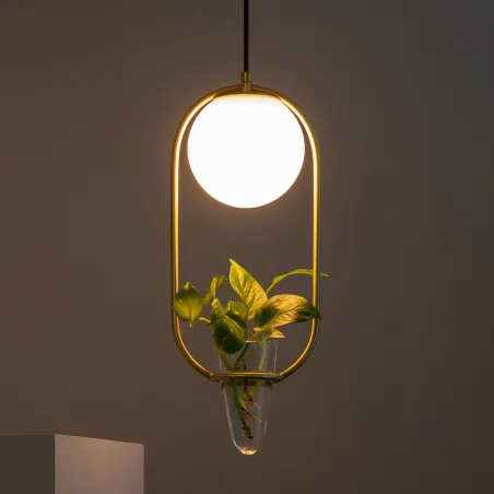 Suspension luminaire suspendu acier doré boule vase culot e27