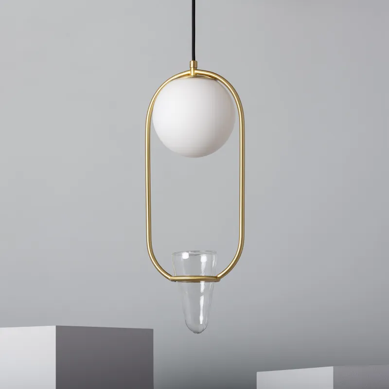 Suspension luminaire suspendu acier doré boule vase culot e27
