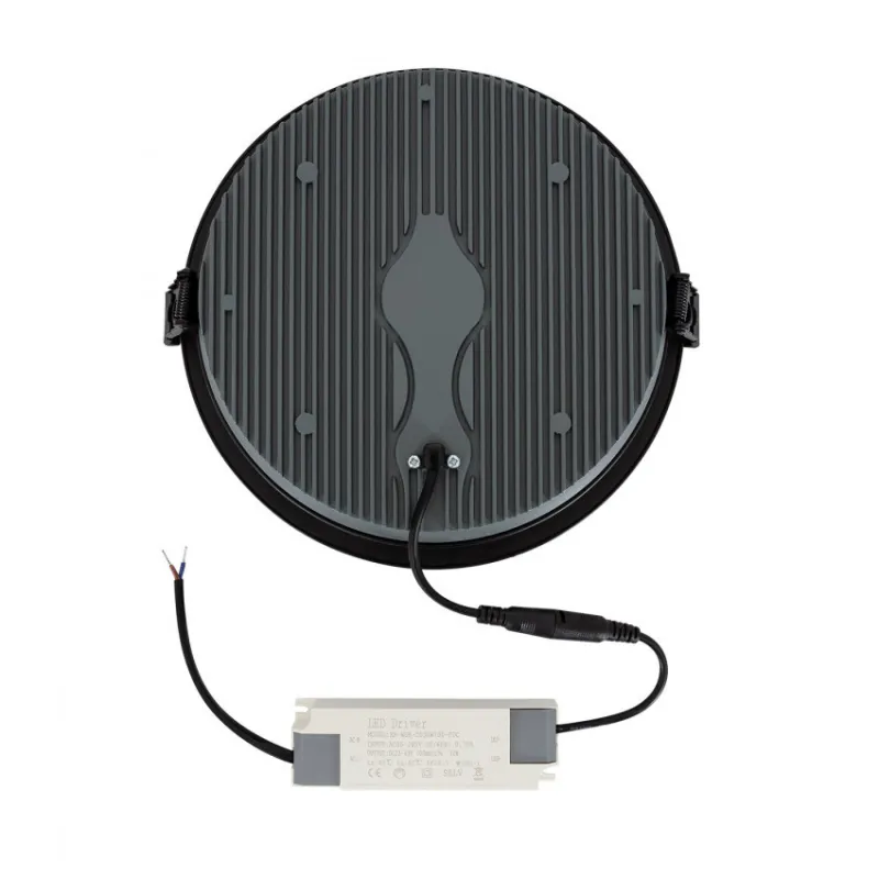 Encastrable 30w rond noir 220mm-3600 lumens-24°-irc80-ugr17