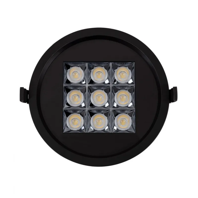 Encastrable 30w rond noir 220mm-3600 lumens-24°-irc80-ugr17