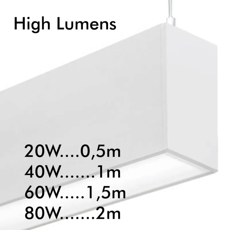 Suspension ligne continu blanche barre aluminium profilé led ip54-50cm-100cm-150cm-200cm-blanc