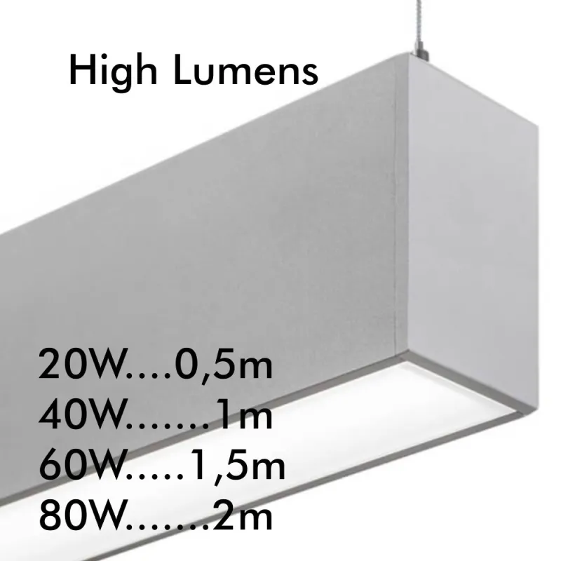 Suspension ligne continu grise barre aluminium profilé led ip54-50cm-100cm-150cm-200cm-gris
