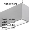 Suspension ligne continu grise barre aluminium profilé led ip54-50cm-100cm-150cm-200cm-gris