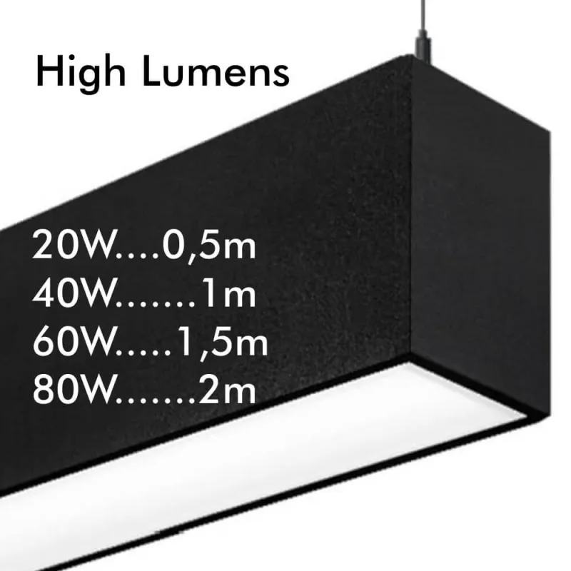 Suspension ligne continu noire barre aluminium profilé led ip54-50cm-100cm-150cm-200cm-noir