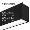 Suspension ligne continu noire barre aluminium profilé led ip54-50cm-100cm-150cm-200cm-noir