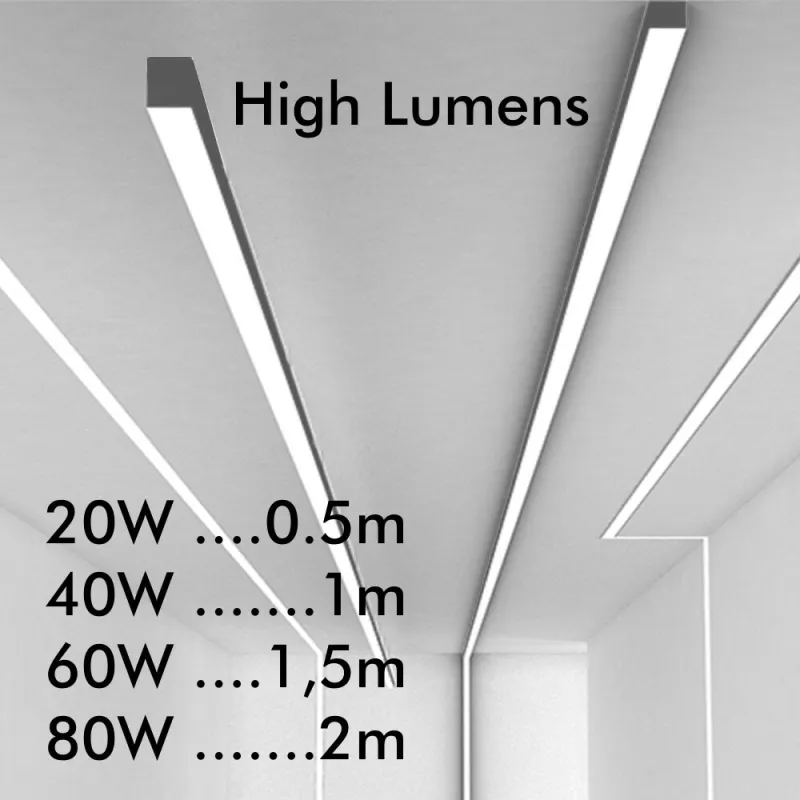 Réglette ligne continu grisz barre aluminium profilé led ip54-50cm-100cm-150cm-200cm-gris