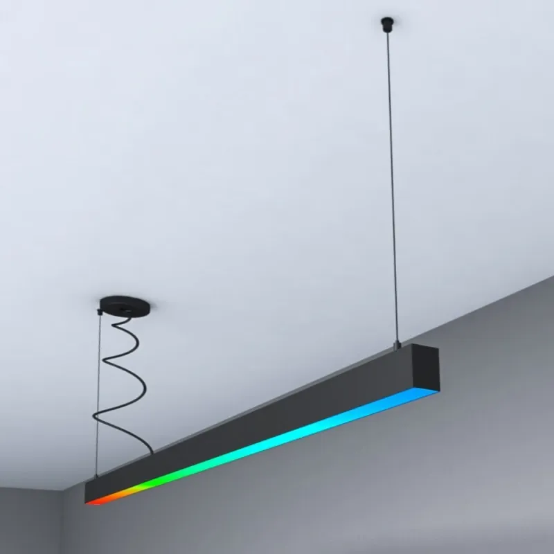 Suspension barre aluminium noir profilé led rgb 50cm-100cm-150cm-200cm