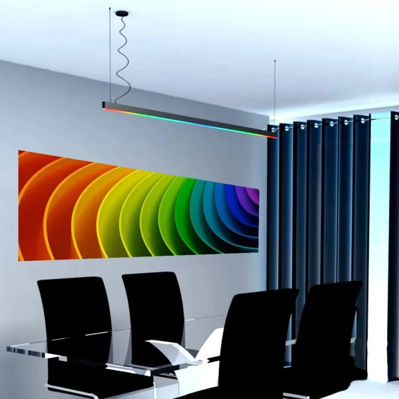 Suspension barre aluminium noir profilé led rgb 50cm-100cm-150cm-200cm