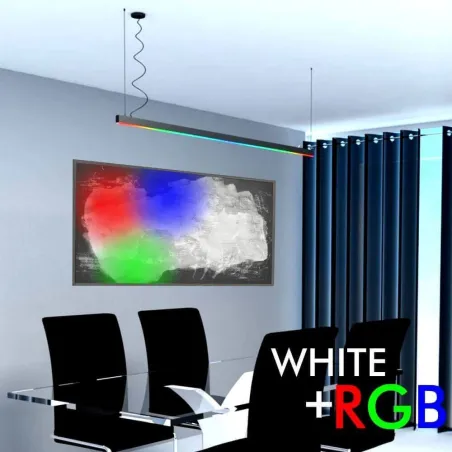 Suspension barre aluminium noir ip54 profilé led rgbw 50cm-100cm-150cm-200cm