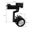 projecteur led 30w noir-36°-cri 80-3000lm-3000k-4000k-5000k-sur rail 3 allumages aluminium noir boutiques commerces