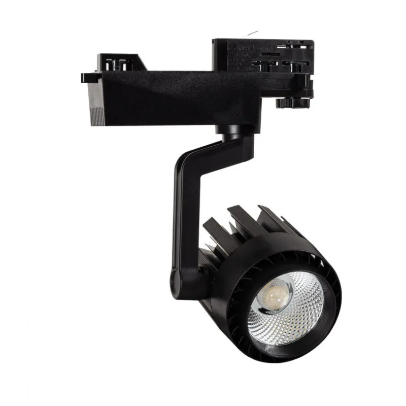 projecteur led 30w noir-36°-cri 80-3000lm-3000k-4000k-5000k-sur rail 3 allumages aluminium noir boutiques commerces