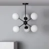 Plafonnier 4 têtes bras métal noir et boules verre culot e27