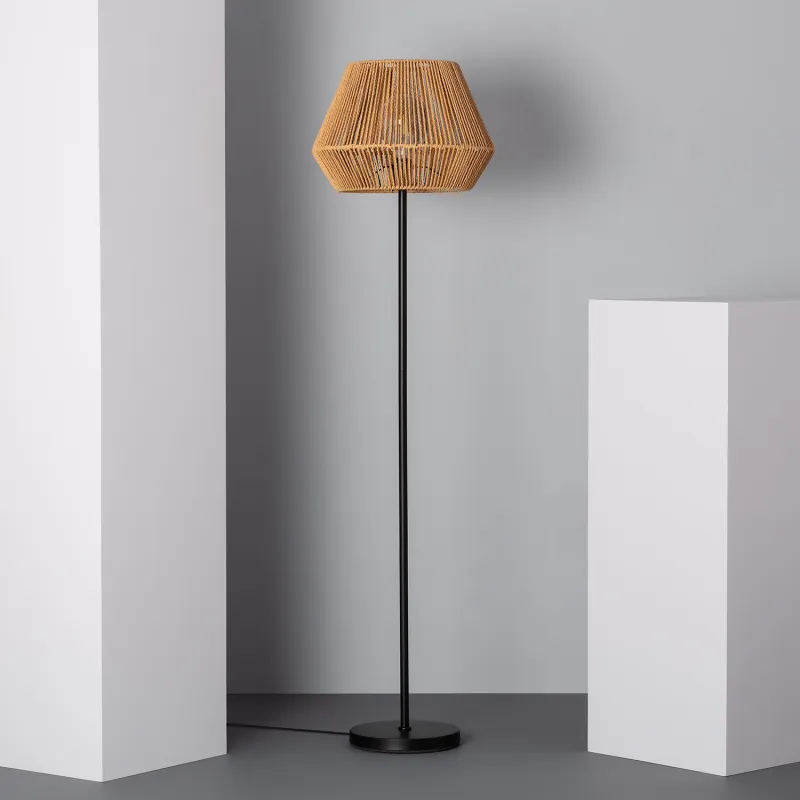 lampadaire-sur-pied-abat-jour-tresse-culot-e27-pied-noir