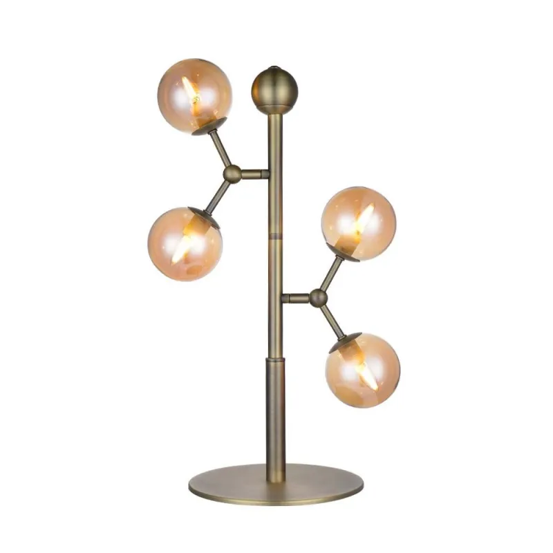 ATOM lampe de table, laiton antique et ambre verre, 4xG9