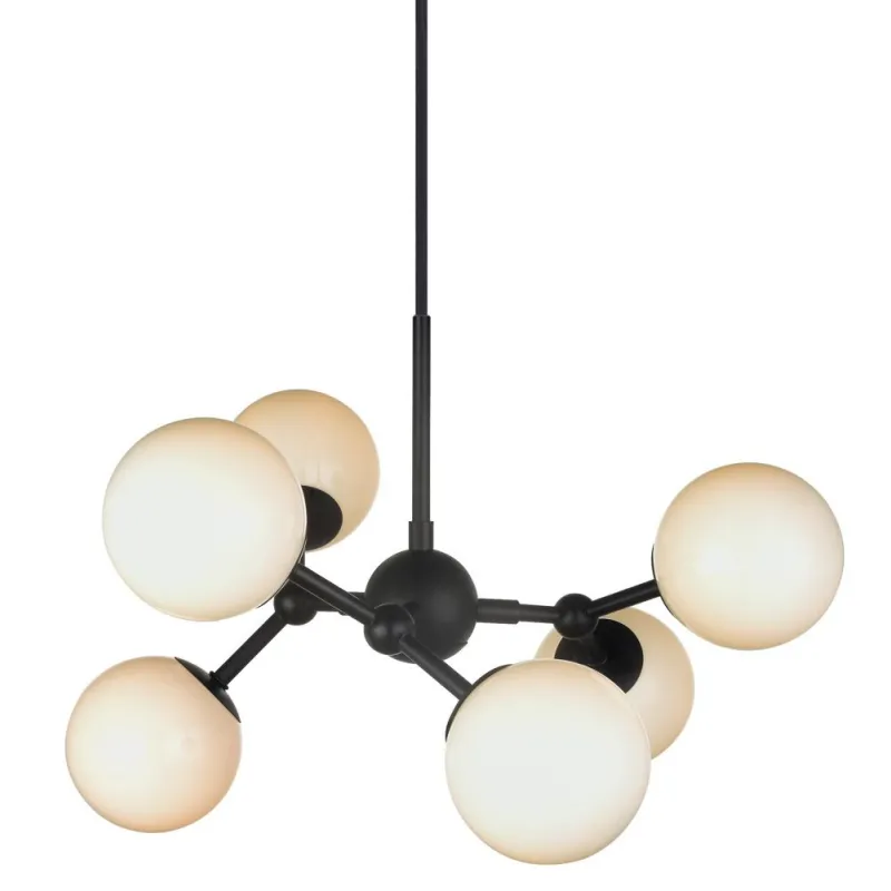 ATOM mini lustre noir et verre opal, 6xG9