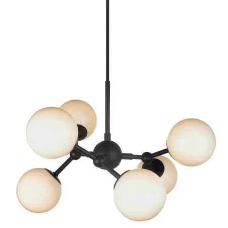 ATOM mini lustre noir et verre opal, 6xG9