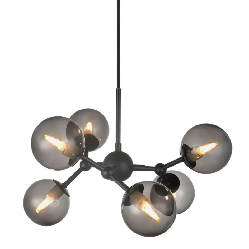 ATOM mini lustre noir et gris verre, 6xG9