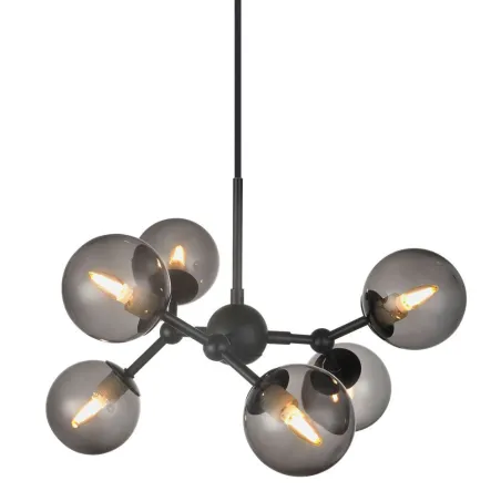 ATOM mini lustre noir et gris verre, 6xG9