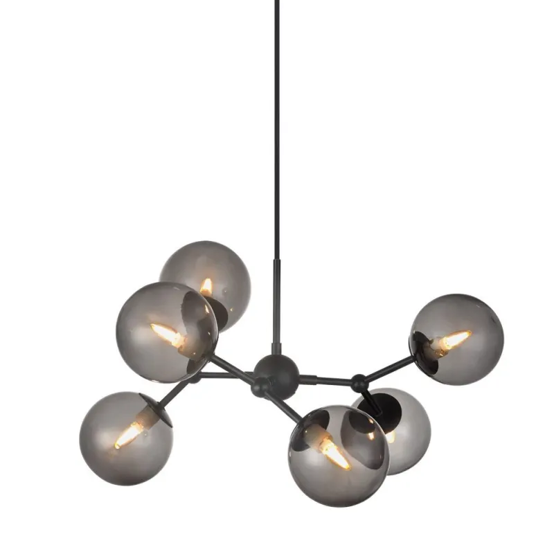 ATOM LARGE lustre vrre noir et gris 6x G9