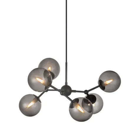 ATOM LARGE lustre vrre noir et gris 6x G9