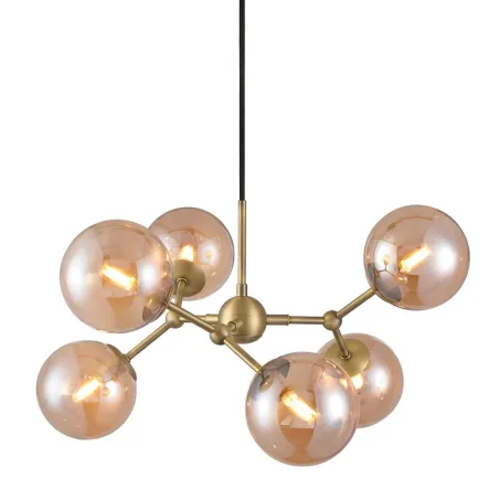 ATOM LARGE lustre ambre et laiton antique 6xG9