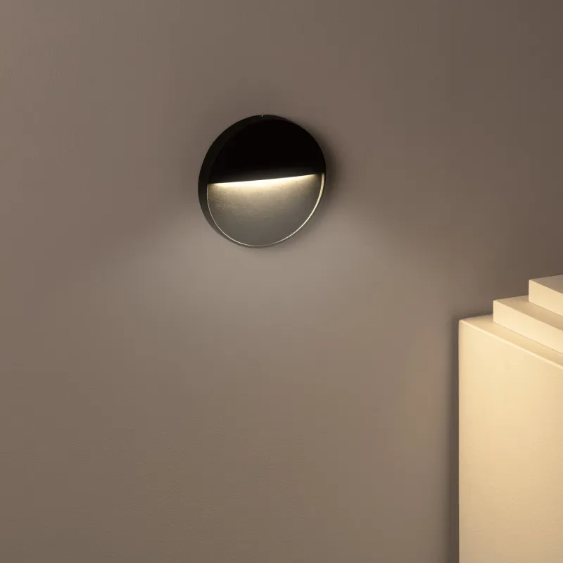 Applique balisage extérieur 4w led mural rond noir-135 lumens étanche ip54