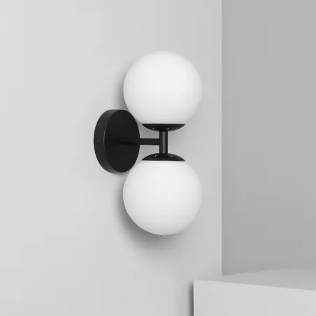 Applique murale noire double boule blanches culot e27