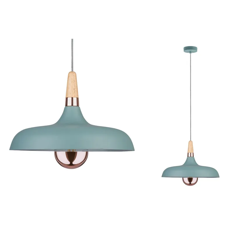 Juna suspension 340mm max 1x20W E14 Vert satiné/Cuivre/Bois 120V Mé...