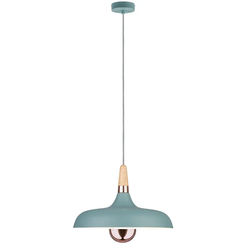 Juna suspension 340mm max 1x20W E14 Vert satiné/Cuivre/Bois 120V Mé...