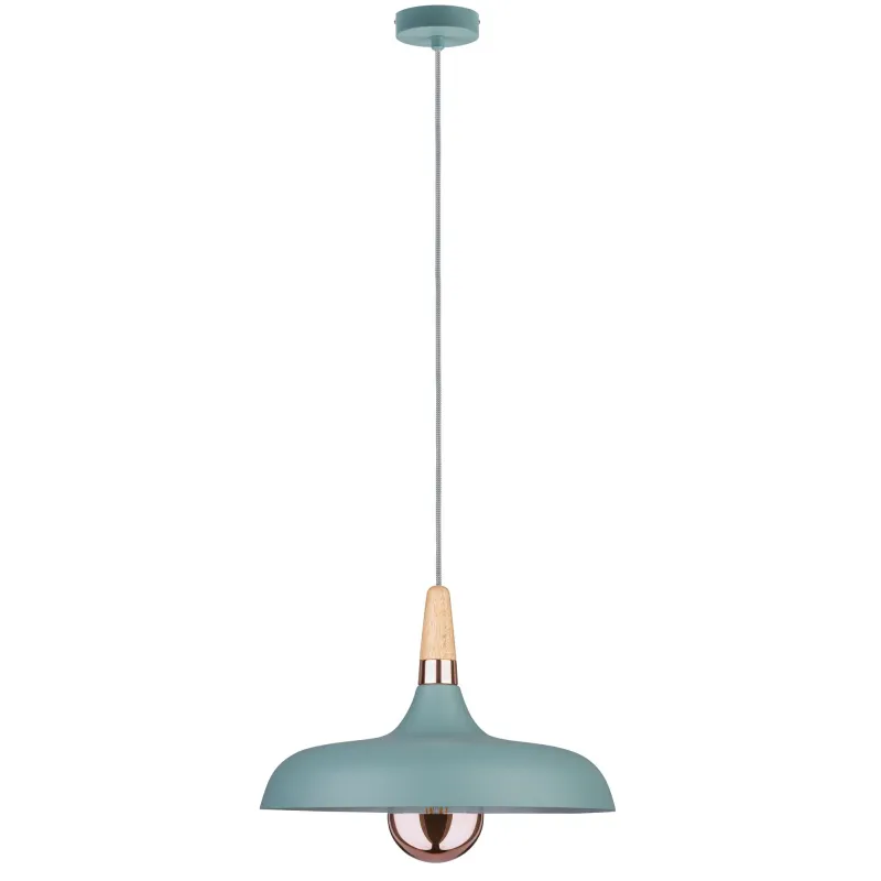 Juna suspension 340mm max 1x20W E14 Vert satiné/Cuivre/Bois 120V Mé...