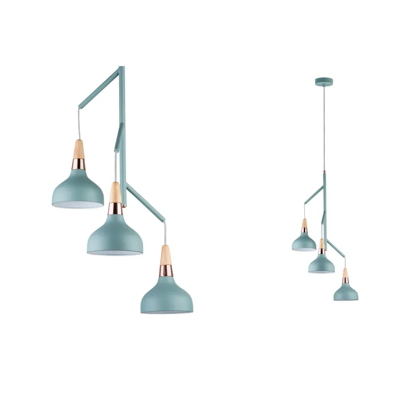Neordic Juna suspension max 3x20W E14 Vert doux/Cuivre/Bois 120V Mé...