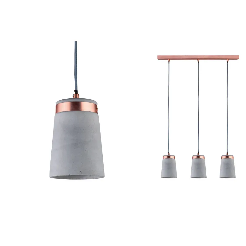 Neordic Stig suspension max 3x20W E27 Gris/Cuivre mat 230V Béton/Mé...