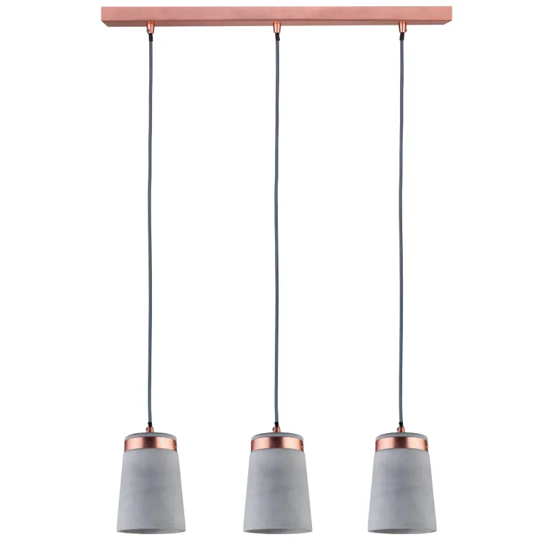 Neordic Stig suspension max 3x20W E27 Gris/Cuivre mat 230V Béton/Mé...