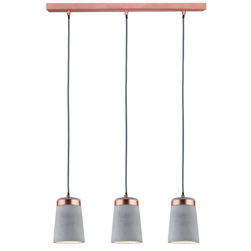 Neordic Stig suspension max 3x20W E27 Gris/Cuivre mat 230V Béton/Mé...