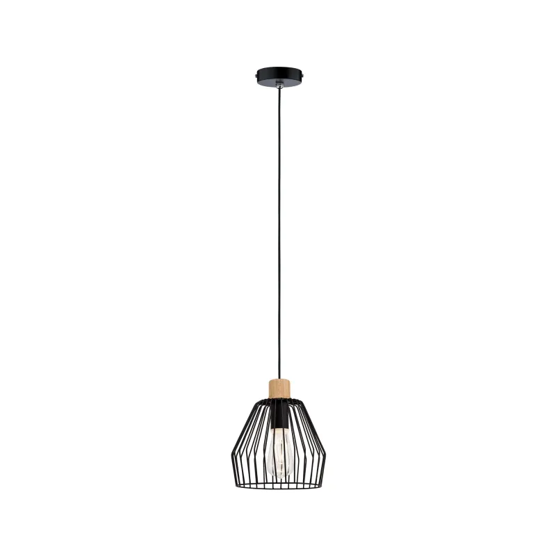 Suspension Cameo IP44 max 20W E27 Noir/Bois 230V Métal/Bois - Pas cher